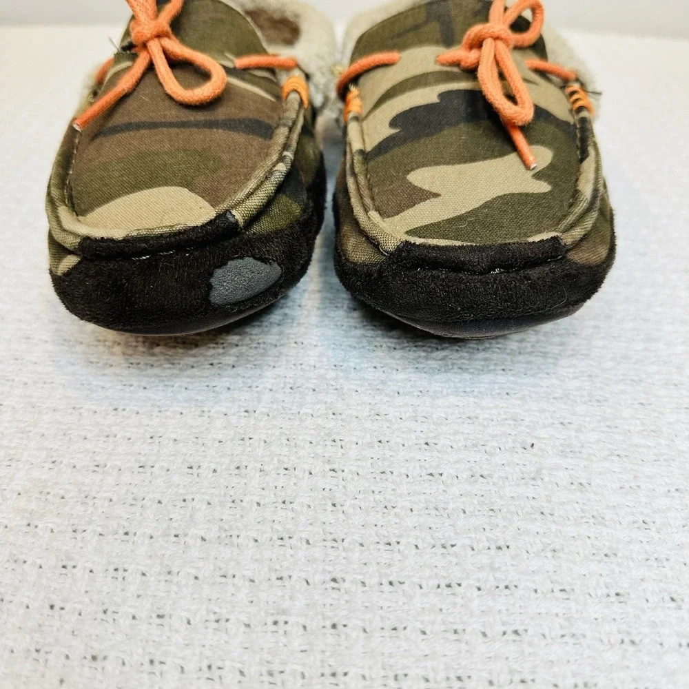 Kids Camo Slippers Moccasin Green Faux Fur Slippers Youth Soft Cozy Size‎ 4/5